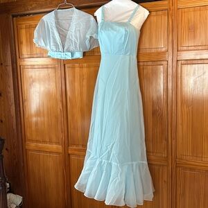 Prom Dress Baby Blue Chiffon with Taffeta Lining; Optional Cover Up; Size 7